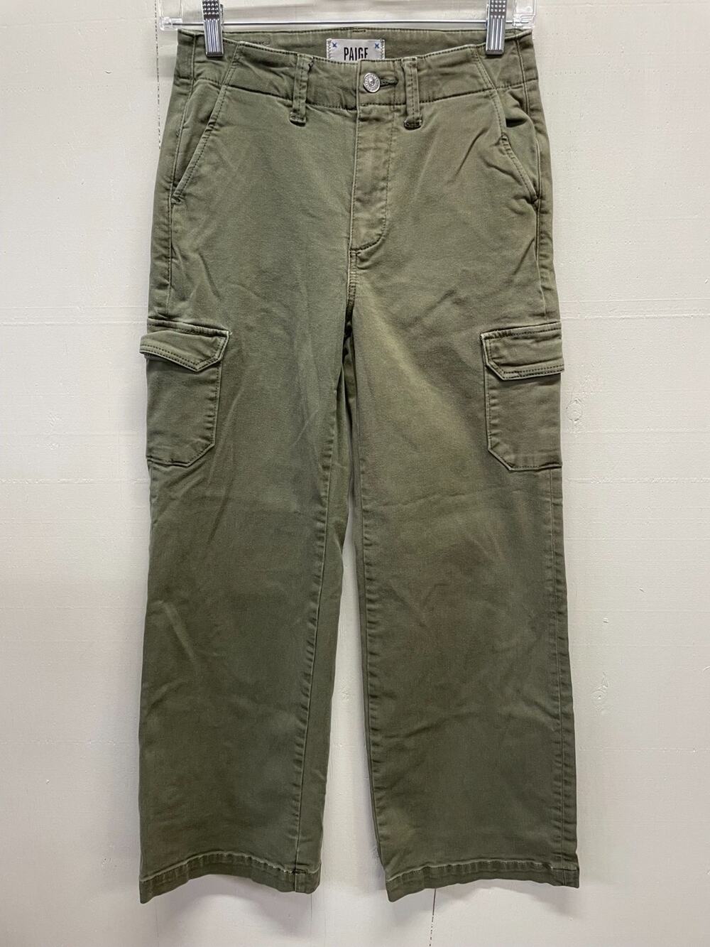Paige Women's Army Green Jeans Size 25 Straight Leg - Side Pockets